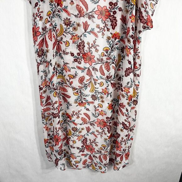Boutique Plus Size 1X Kimono Floral White Peach Open Front Long Chiffon 857 - Picture 6 of 10
